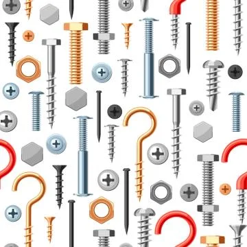 Seamless pattern with bolts nuts nails. Stock Illustration