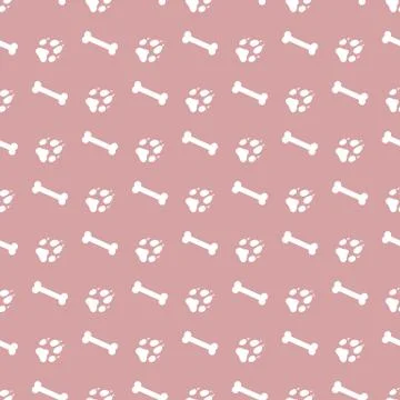 Seamless pattern with bones, dog tracks. Stock Illustration
