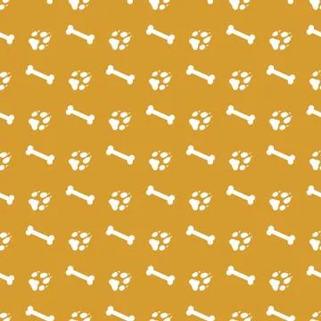 Seamless pattern with bones, dog tracks. Stock Illustration