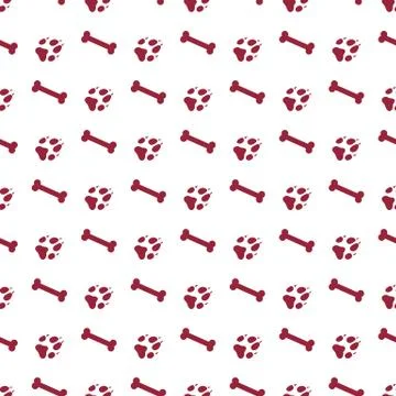 Seamless pattern with bones, dog tracks. Stock Illustration