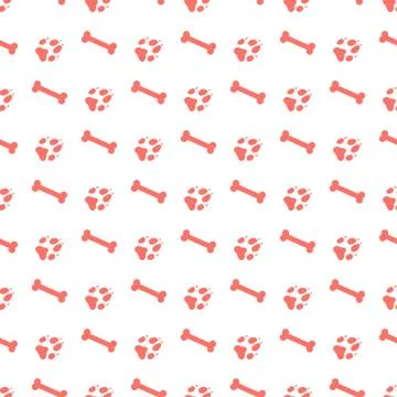 Seamless pattern with bones, dog tracks. Stock Illustration