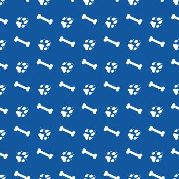 Seamless pattern with bones, dog tracks. Stock Illustration