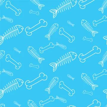 Seamless pattern with bones of fish and dog bones Stock Illustration