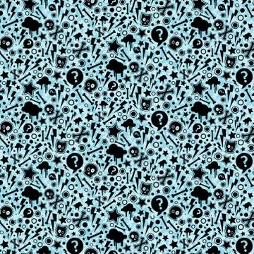 Seamless pattern with bones, skulls and stars. Emo-style 스톡 일러스트