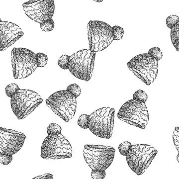 Seamless pattern bonnet winter hat sketch hand drawn Stock Illustration