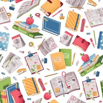 Seamless Pattern with books and School Supplies. Back to School. Education Stock Illustration