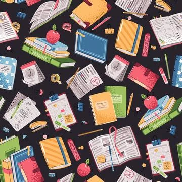 Seamless Pattern with books and School Supplies. Back to School. Education Stock Illustration
