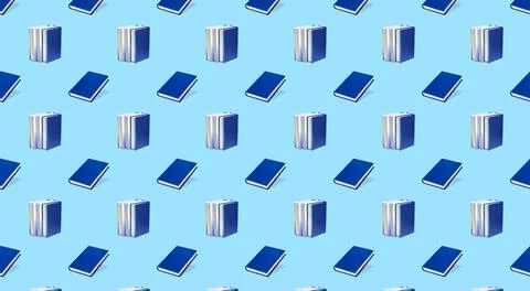 Seamless pattern with books on a blue background. 스톡 사진