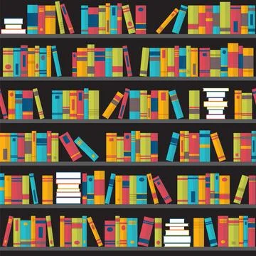 Seamless pattern with books on bookshelves. Flat design. Library, bookstore Stock Illustration