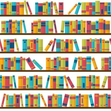 Seamless pattern with books on bookshelves. Library, bookstore. Flat design Stock Illustration