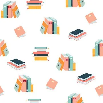 Seamless pattern with books in cartoon flat style. Vector illustration of Stock Illustration