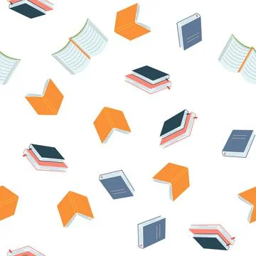 Seamless pattern with books in cartoon flat style. Vector illustration of Stock Illustration