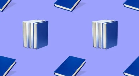 Seamless pattern with books on a purple background. Stock Photos