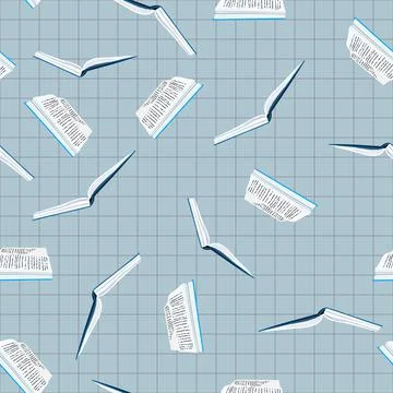 Seamless pattern with books on squared grig paper. Back to school. Book colorful Stock Illustration