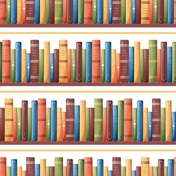Seamless pattern with bookshelves. Nice stack of books. Texture for book st.. 스톡 일러스트