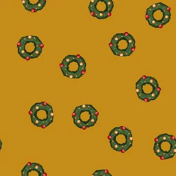 Seamless pattern border christmas wreath cartoon vector Stock Illustration