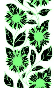Seamless pattern border of large black and green flowers on a light Illustrazione stock