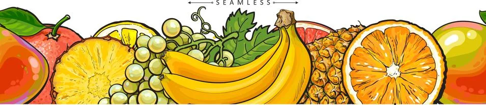 Seamless pattern border with pineapple and banana vector illustration isolated. Illustrazione stock