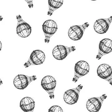 Seamless pattern borne hot air balloon sketch hand drawn Stock Illustration