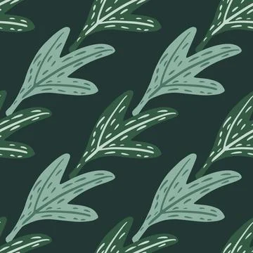 Seamless pattern with botanic leaf shapes in abstract style. Dark green palet Stock Illustration
