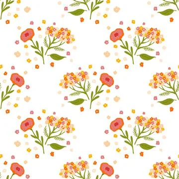 Seamless pattern with botanic yarrow flowers ornament isolated on white backg 스톡 일러스트