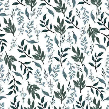 Seamless pattern botanical of leaves with branches and foliage, elegant nat.. Stock Illustration