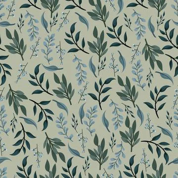 Seamless pattern botanical of leaves with branches and foliage, elegant nat.. Stock Illustration
