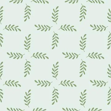 Seamless pattern in botany style with green geometric shapes print. Light blu Stock Illustration