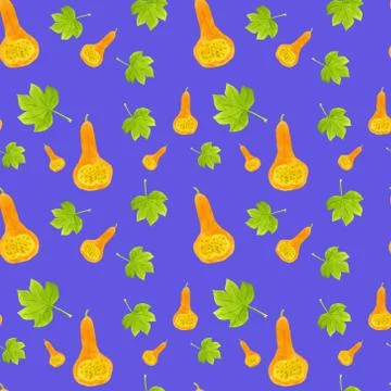 Seamless pattern with bottle gourds and leaves Stock Illustration