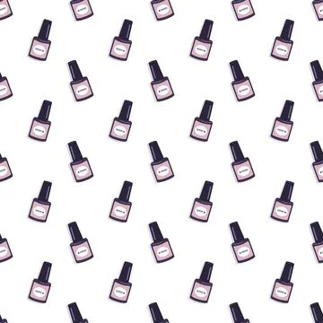 Seamless pattern with a bottle of nail polish. Cute bright print for manicure or Illustrazione stock
