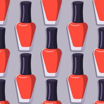 Seamless pattern with a bottle of red nail polish. Cute bright print for Stock Illustration