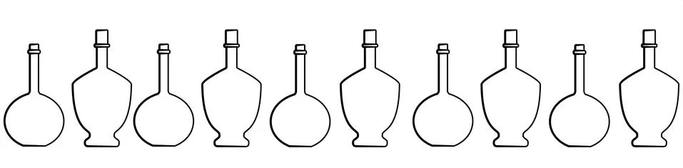 Seamless Pattern Of Bottles Of Different Shapes With A Narrow Neck. Glass Bot Stock Illustration