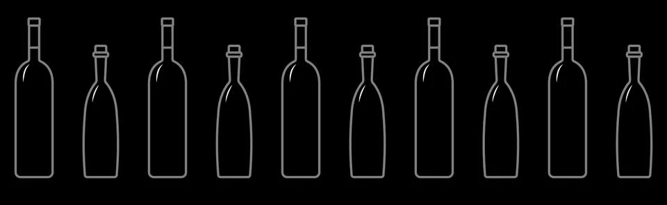 Seamless Pattern Of Bottles Of Different Shapes With A Narrow Neck. Glass Bot Stock Illustration