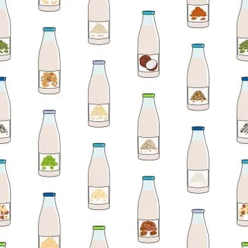 Seamless pattern of bottles with plant based milk Stock Illustration