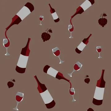 Seamless pattern with bottles of red wine pouring into glasses Stock Illustration