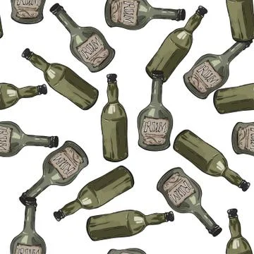 Seamless pattern with bottles of the rum on white background Stock Illustration