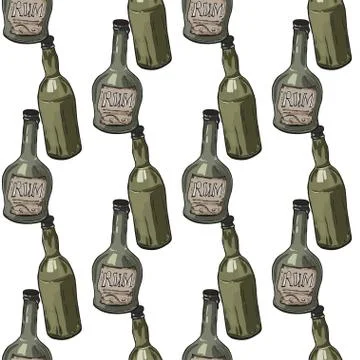 Seamless pattern with bottles of the rum on white background Illustrazione stock