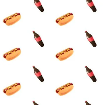 Seamless pattern with bottles of soda and hot dogs Stock Illustration
