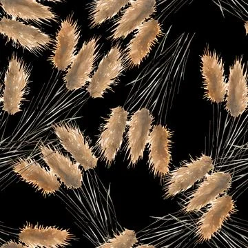 Seamless pattern bouquet of dried flower, beige fluffy reed, grass isolated on Illustrazione stock