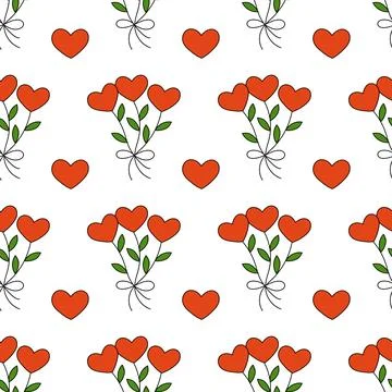 Seamless Pattern with Bouquet of flowers in the shape of hearts. Valentine Day Stock Illustration