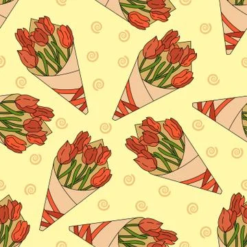 Seamless pattern with a bouquet of tulips Stock Illustration