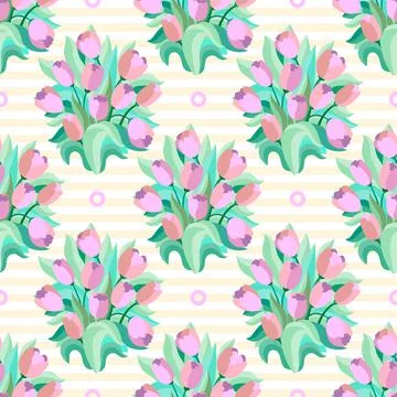 Seamless pattern with a bouquet of tulips. Vector Stock Illustration
