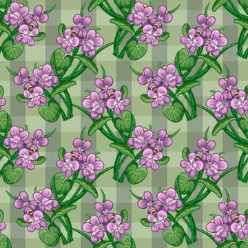 Seamless pattern bouquet of violets tied with a ribbon イラスト素材
