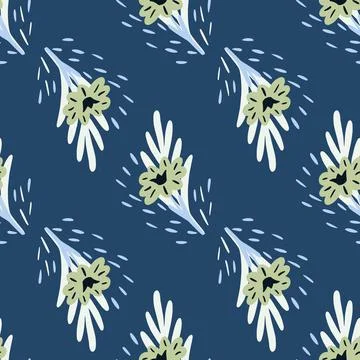 Seamless pattern with bouquets of small flowers on blue background. Vector fl 스톡 일러스트