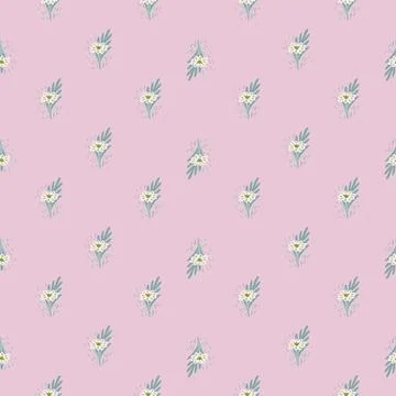 Seamless pattern with bouquets of small flowers on pink background. Vector fl Stockillustratie