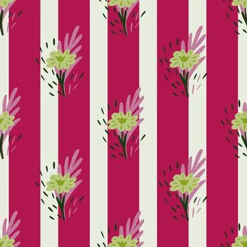 Seamless pattern with bouquets of small flowers on pink striped background. V Stock Illustration