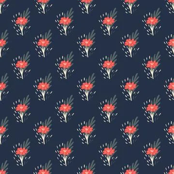 Seamless pattern with bouquets of small flowers on dark blue background. Vect Stock Illustration