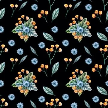 Seamless pattern with bouquets of wildflowers. Stock Illustration