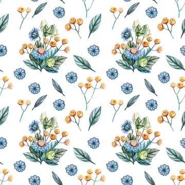 Seamless pattern with bouquets of wildflowers. Stock Illustration