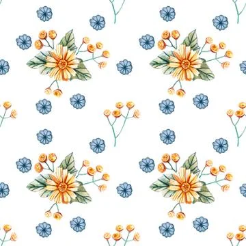 Seamless pattern with bouquets of wildflowers. Stock Illustration